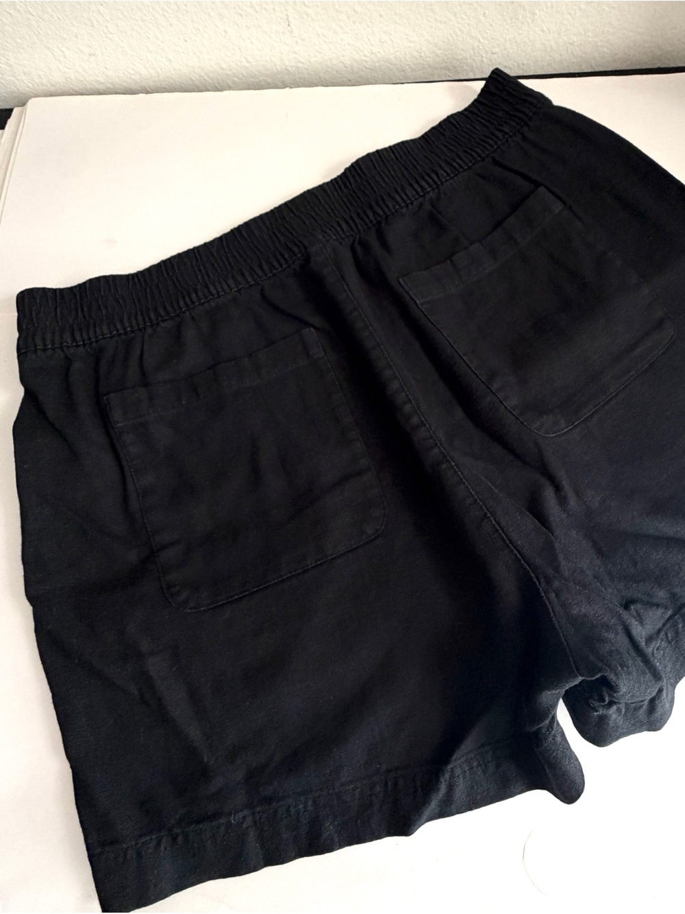 Women’s Linen Shorts Size L Large Black Old Navy Pockets Pull On Elastic waist